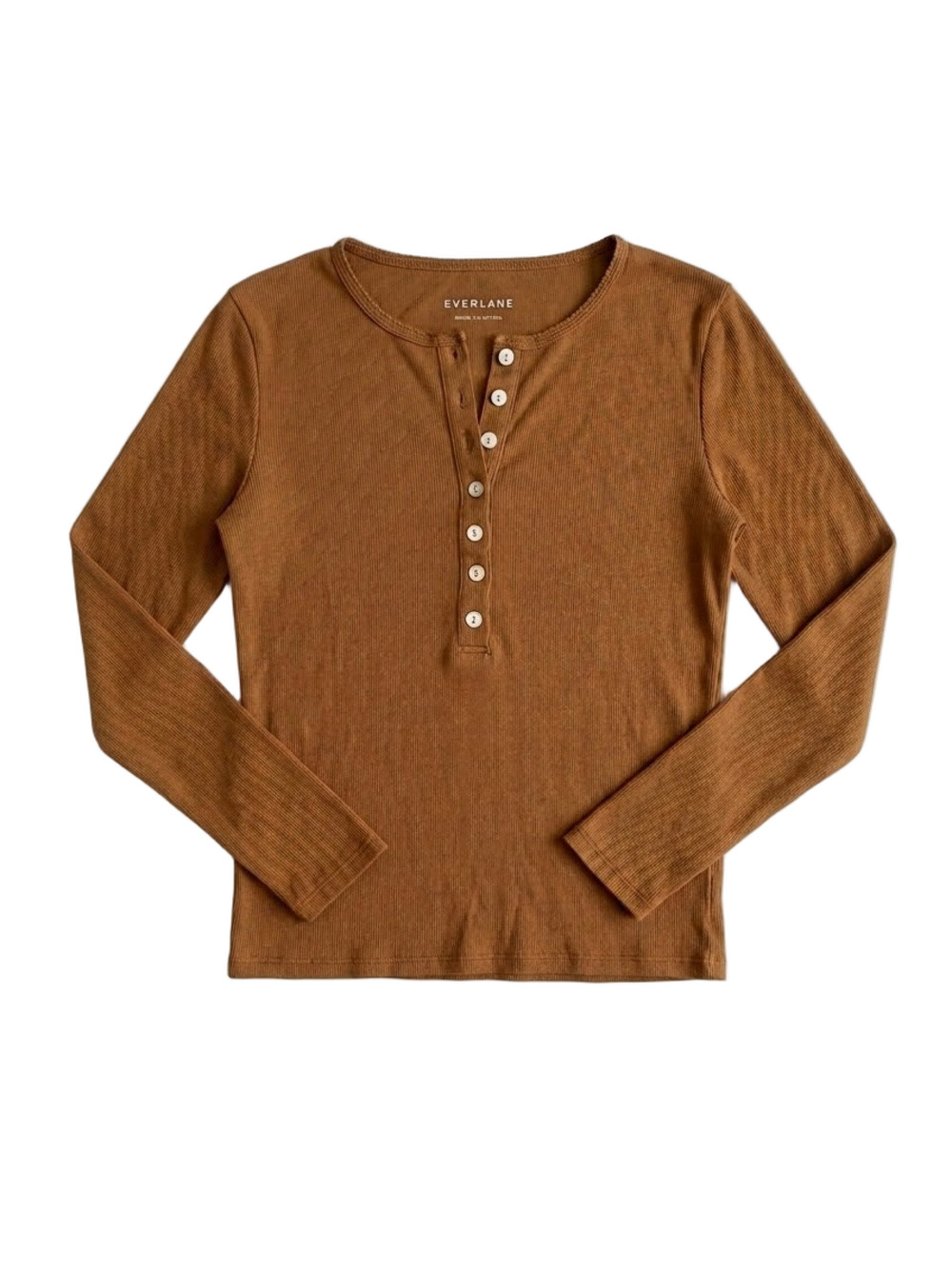 Everlane Toffee Brown Cotton Stretch Luxe Rib Henley Small